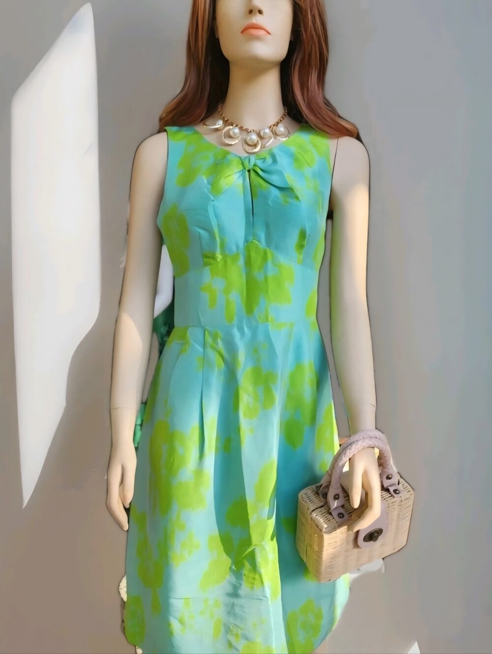 Donna Morgan Silk Aqua & Lime Floral‎ Midi Dress